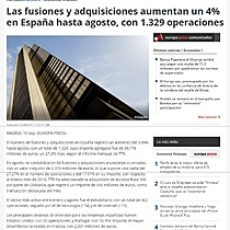 Las fusiones y adquisiciones aumentan un 4% en Espaa hasta agosto, con 1.329 operaciones